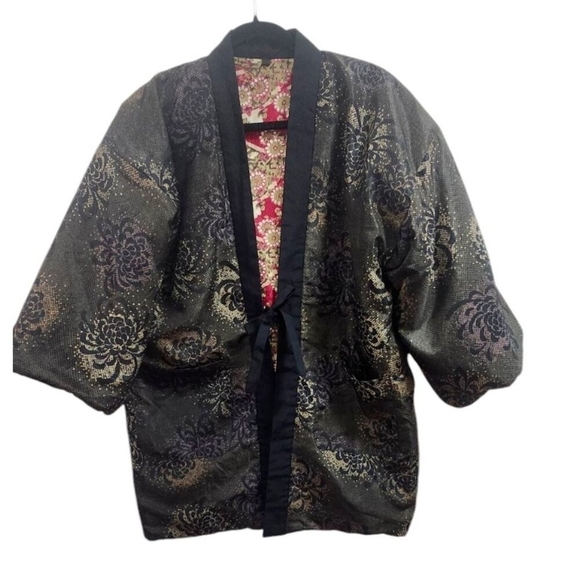 Japanese Hanten Kimono Jacket (M)Reversible Warm Room Wear Snow ring from JAPAN - Picture 6 of 14